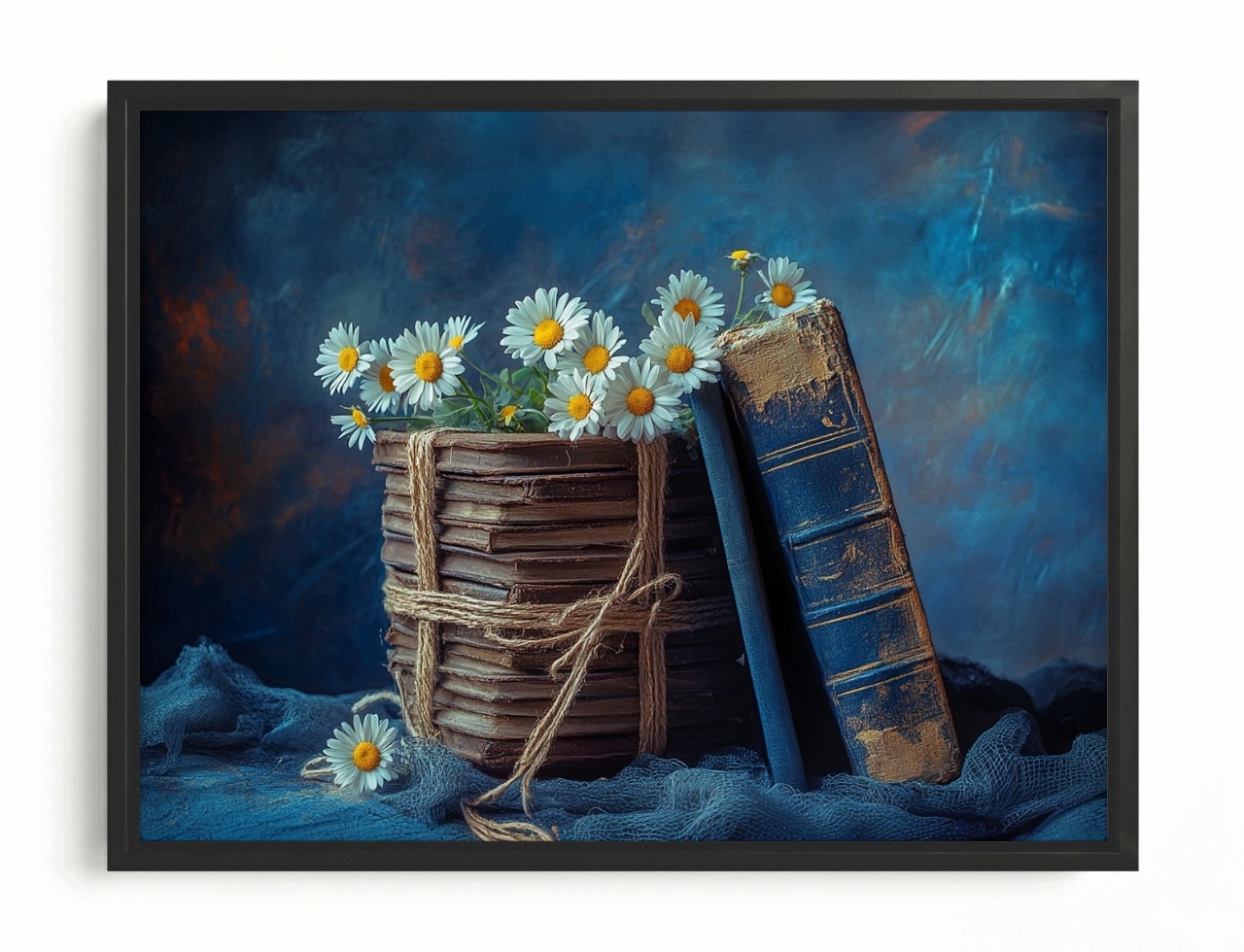 Obraz Rama American Box Dekorácia Staré Knihy Kvety Sedmokrásky 80x60