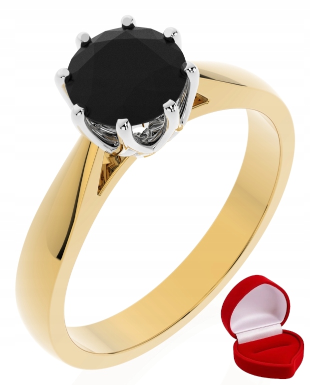 Zlatý Prstýnek 585 14k Černý Briliant 1 ct Krabička R13