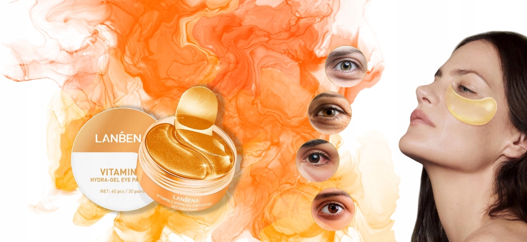 LANBENA PŁATKI ŻELOWE HYDROŻELOWE POD OCZY WITAMINA C 60 SZTUK MASECZKA Postać w płacie