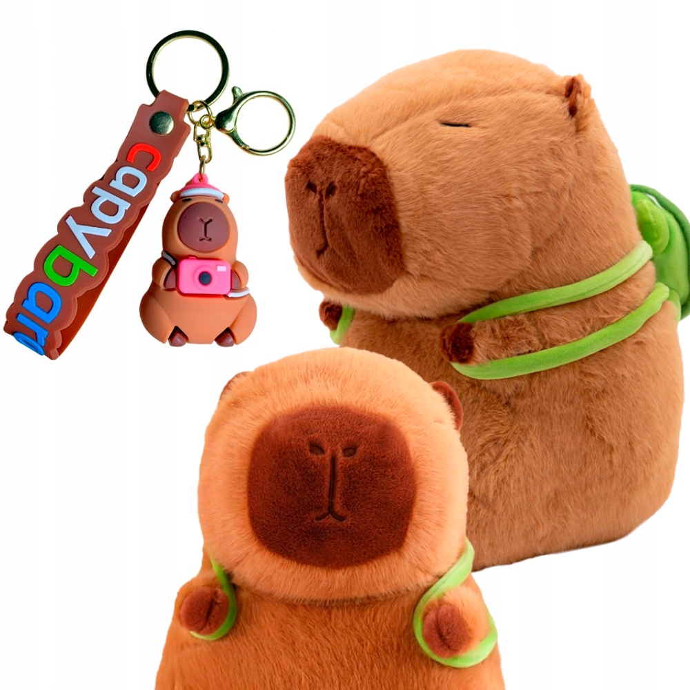 KAPIBARA MASKOTKA DUŻY PLUSZAK Z PLECAKIEM ŻÓŁWIA 25CM 2W1 MISIEK + BRELOK