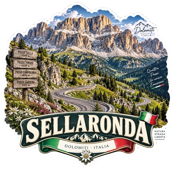 Naklejka przełęcz Sellaronda Dolomity na kufer walizkę kamper motocykl