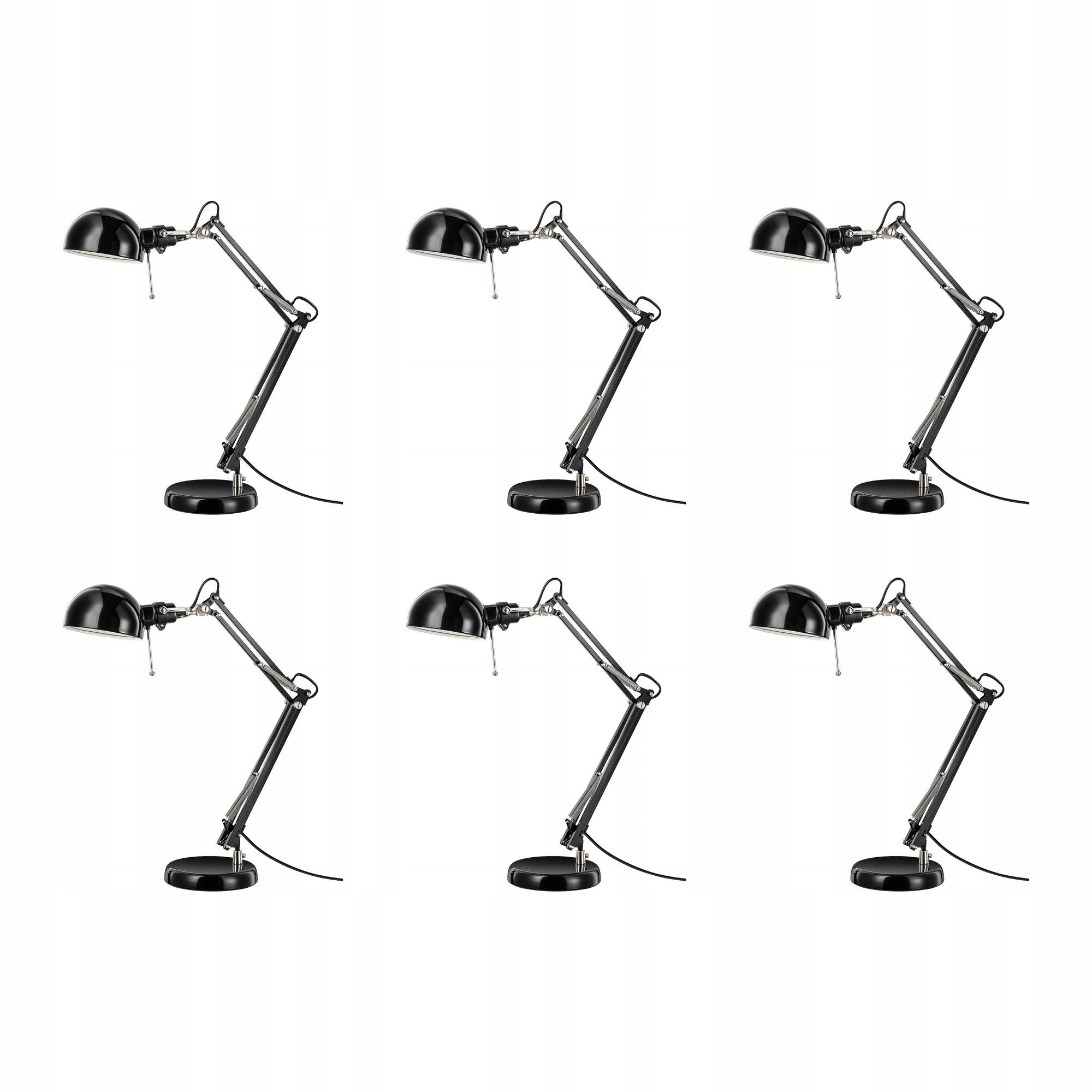 6 szt. Lampa biurkowa Forsa czarna regulowana stalowa E14 40W