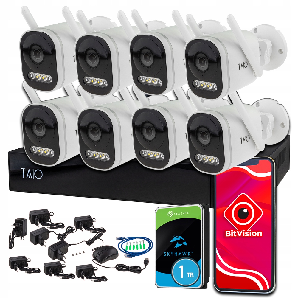 ZESTAW MONITORINGU Wi-Fi 5MP|8x Kamera zewnętrzna + Rejestrator WiFi + Dysk