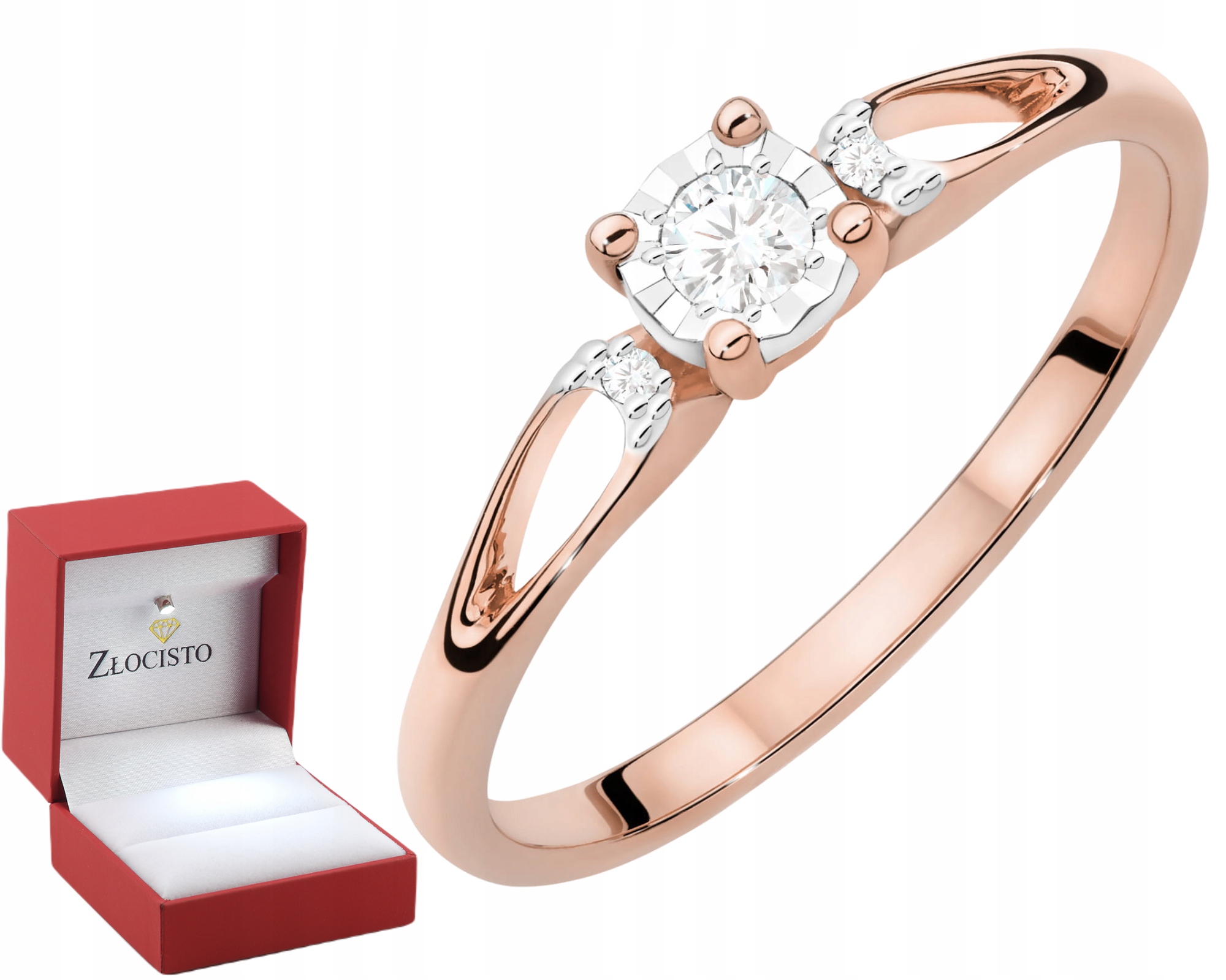 Rozowe Zloto Pierscionek Z Diamentami W Probie 585 14K Grawer