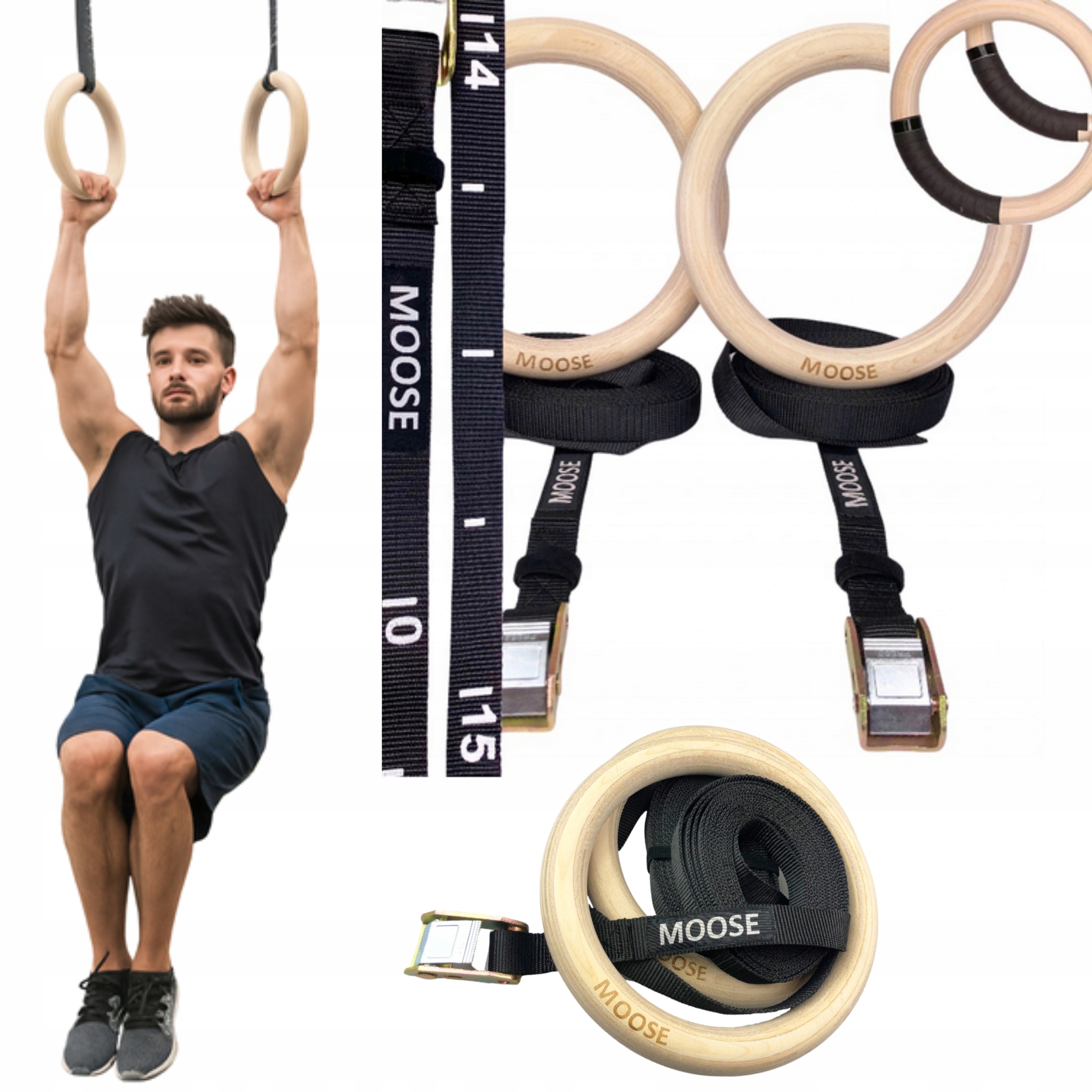 Dřevěné Gymnastické Kolečka S Odměrkou Moose Pro Zvedání Cvičení, Pásy Hq