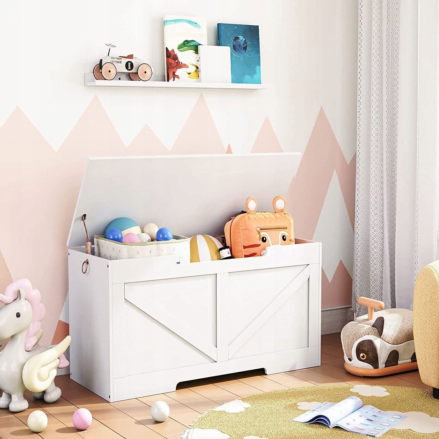 SKRZYNIA KUFER DO PRZECHOWYWANIA NA UBRANIA ZABAWKI BUTY POŚCIEL, BIAŁA Szerokość mebla 75.1 cm