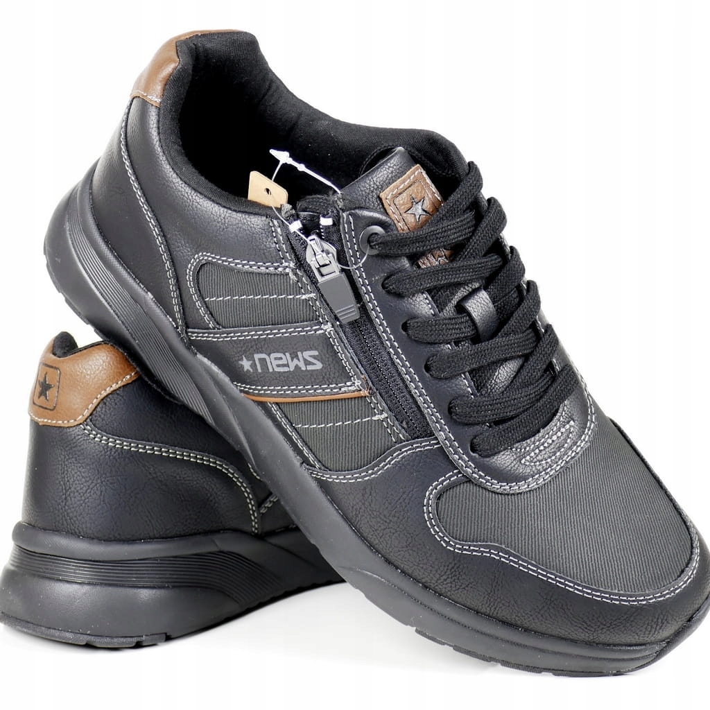 Pánské Šněrovací Sportovní Polobotky Se Zipem, Černé, Lehké, Rozepínací