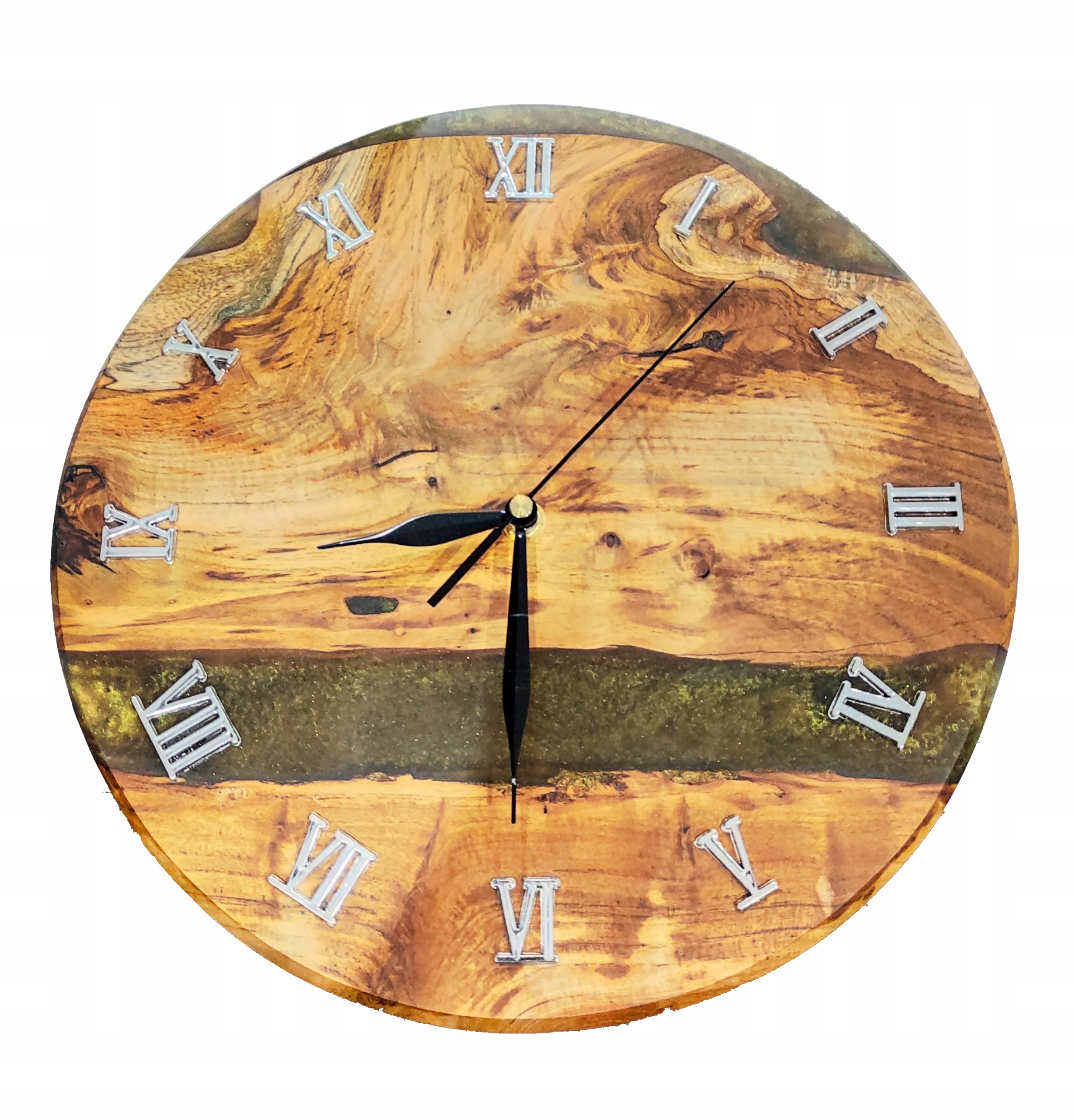 Nástenné hodiny z exotického teakového dreva a prémiovej zlatej živice