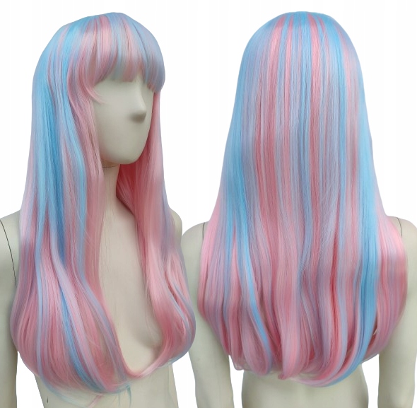 Růžově modrá paruka s ofinou Rochelle cosplay Monster High pastelová goth