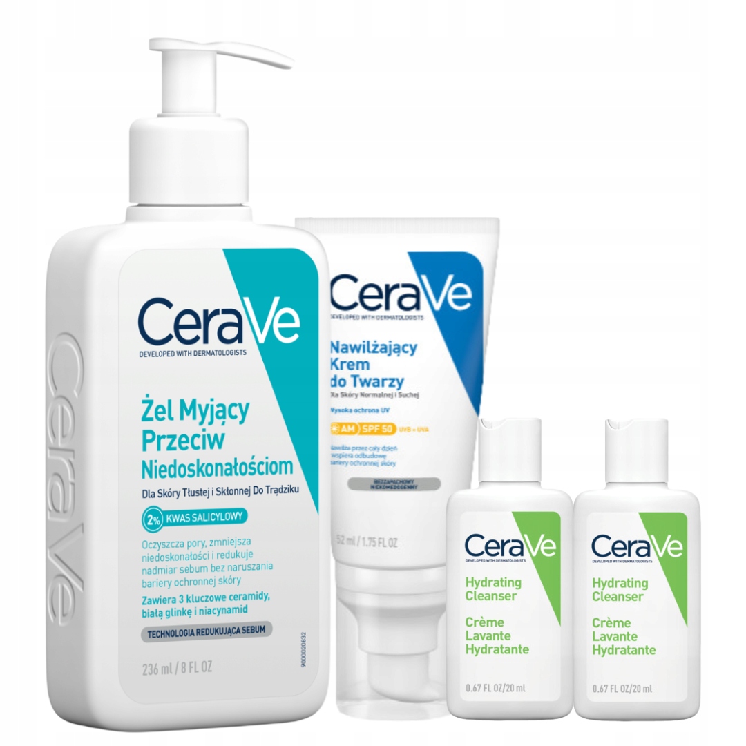CeraVe Zestaw Żel Myjący Przeciw Niedoskonałościom 236ml, Krem Spf 30 52ml