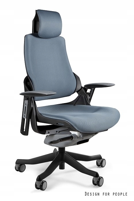 Fotel Wau czarny Unique ergonomiczny tkanina szara