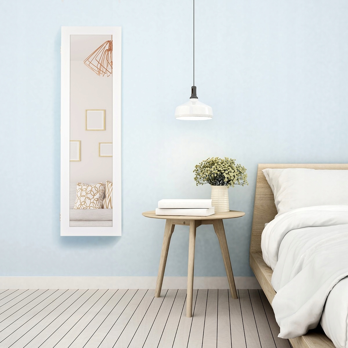 SZAFKA NA BIŻUTERIĘ Z LUSTREM I DIODAMI LED Materiał płyta MDF