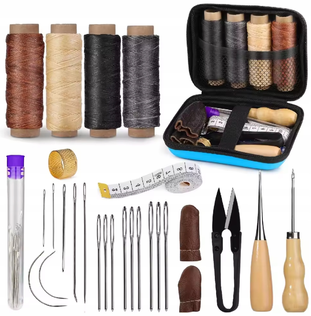 KÉZMŰVES TOK SZETT BŐR VARRÁSHOZ CÉRNA TŰ HORGOLÓTŰ NYÁRS