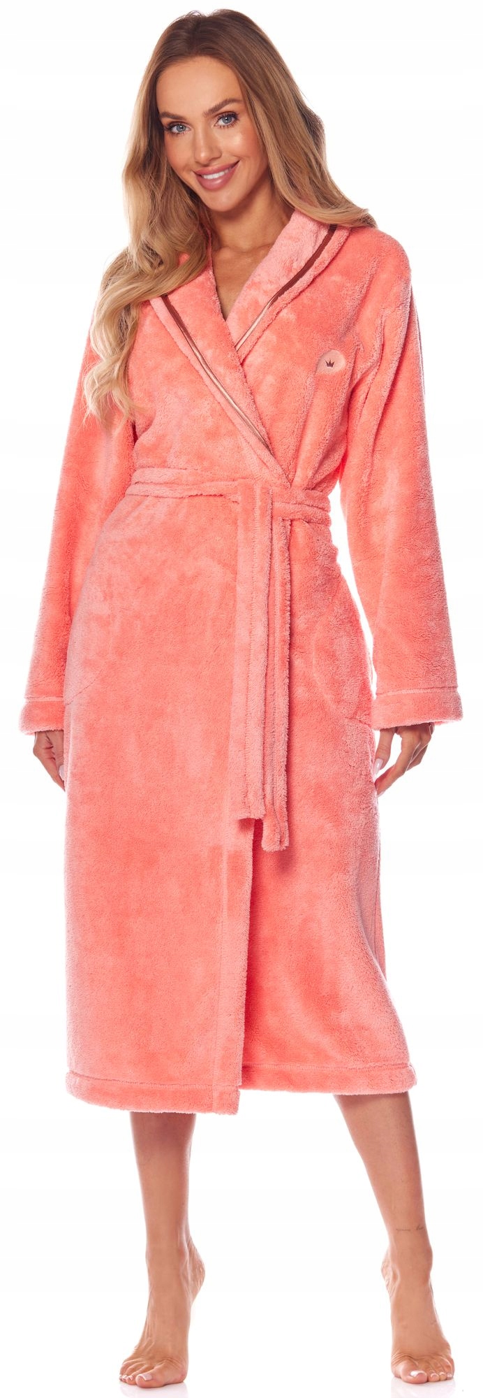 DŁUGI CIEPŁY PUCHOWY DAMSKI SZLAFROK Z KOŁNIERZEM PODOMKA XXXL Wzór dominujący inny wzór