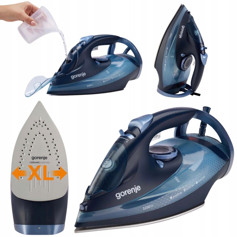 Żelazko parowe Gorenje SIH3200DB 3200W Stopa ceramiczna AntiDrip AutoOFF