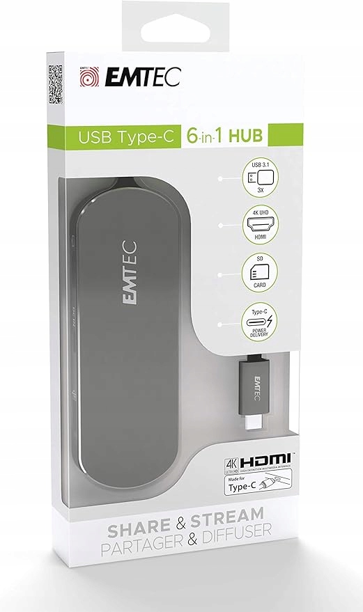 Emtec T650C Type-C Hub Usb 3.2 Gen 1 (3.1 Gen 1) Type-A Černý