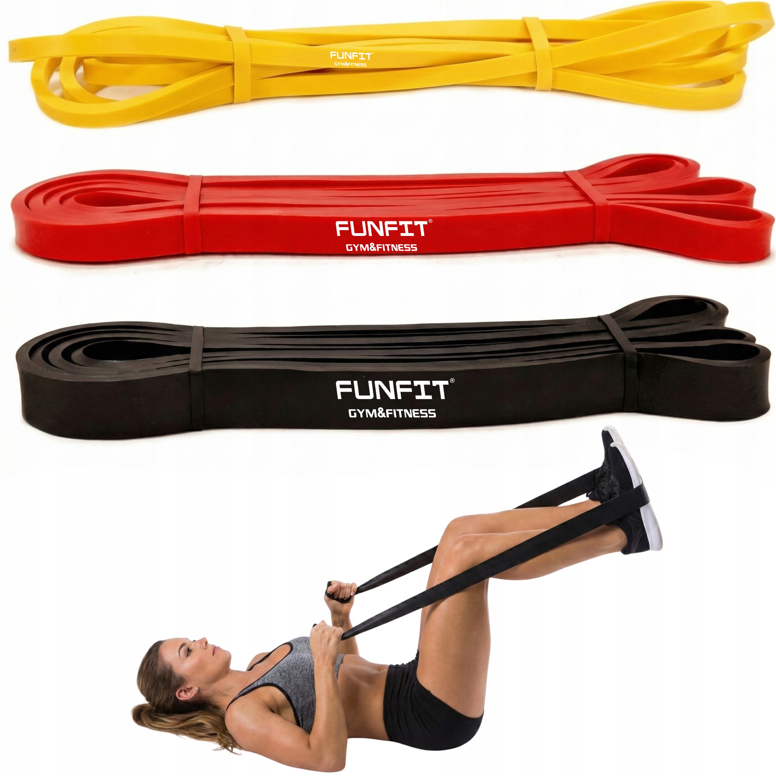 Zestaw taśm oporowych 3 szt. guma do treningu i rehabilitacji Funfit