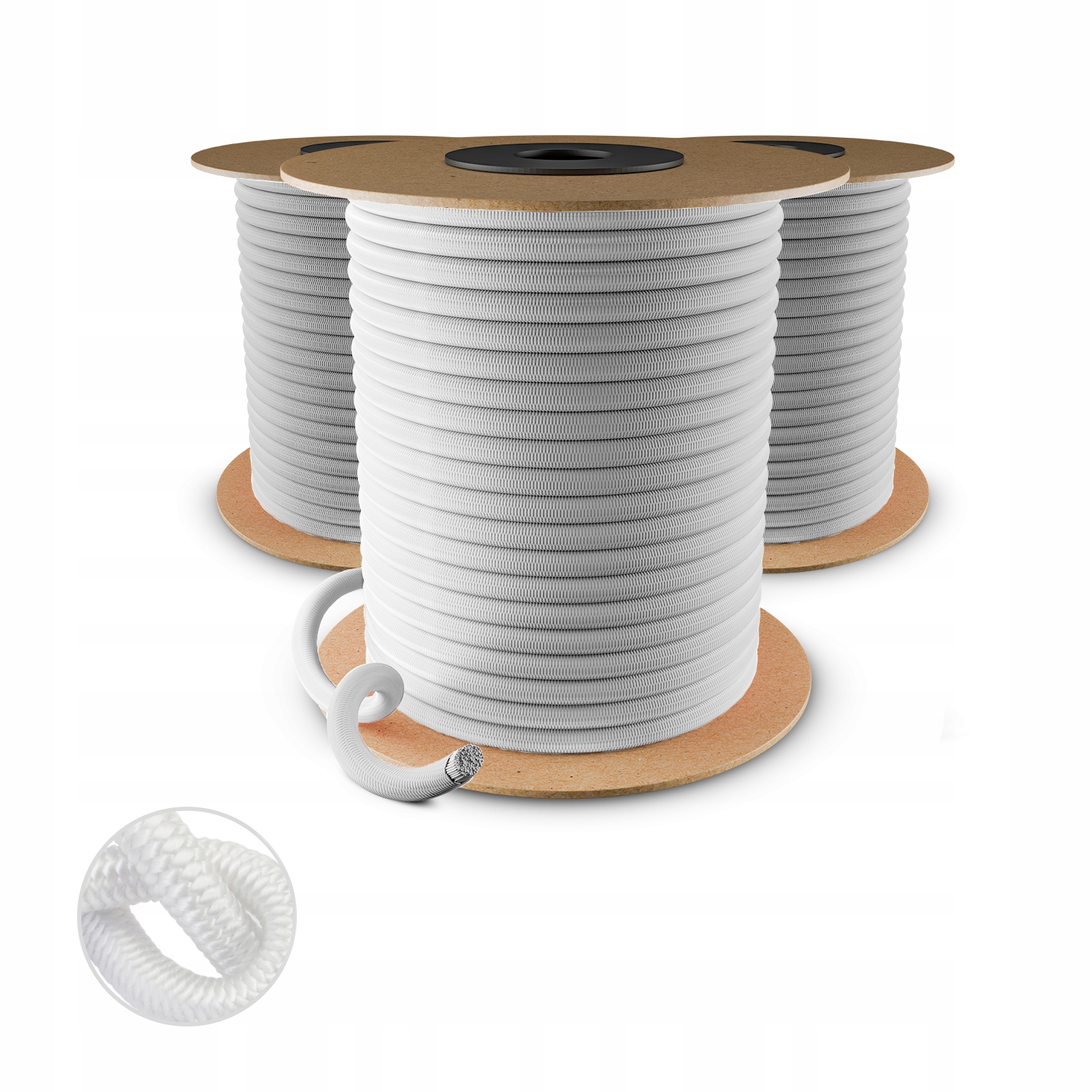 Lina Elastyczna Gumowa bagażowa Ekspandor Guma do Plandek Biała 8mm 50m