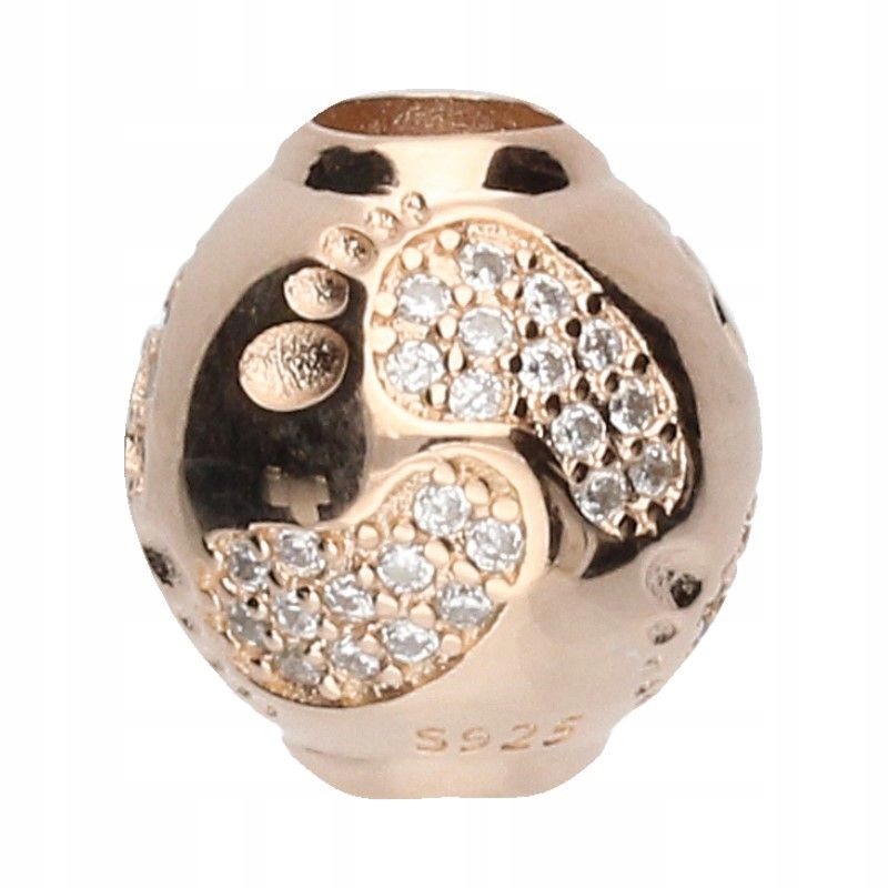 Přívěsek na náramky, kulička, nohy, Stříbro, pozlacené a zirkony