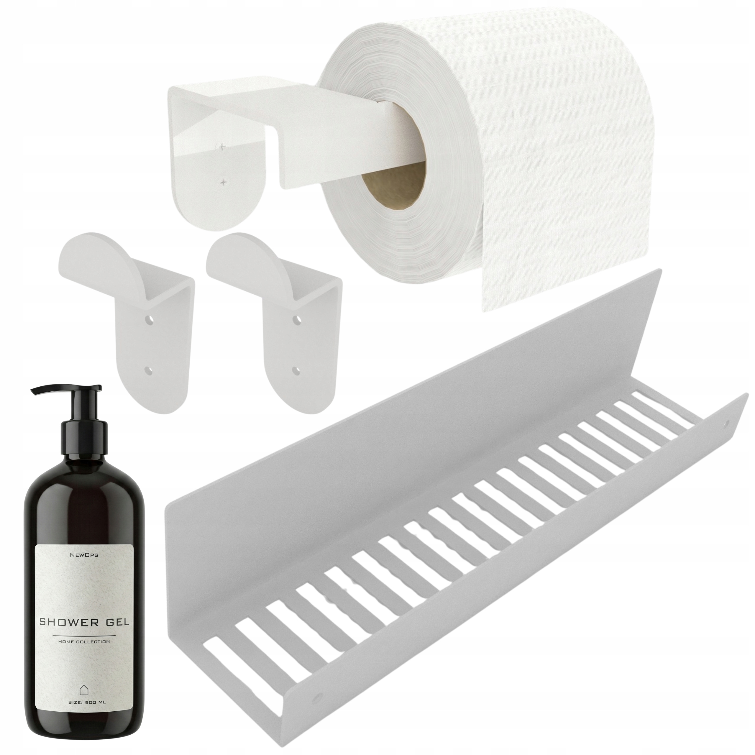 Kúpeľňová Súprava Polica Držiak Háčik Do Kúpeľne Biela 40 cm pod sprchu