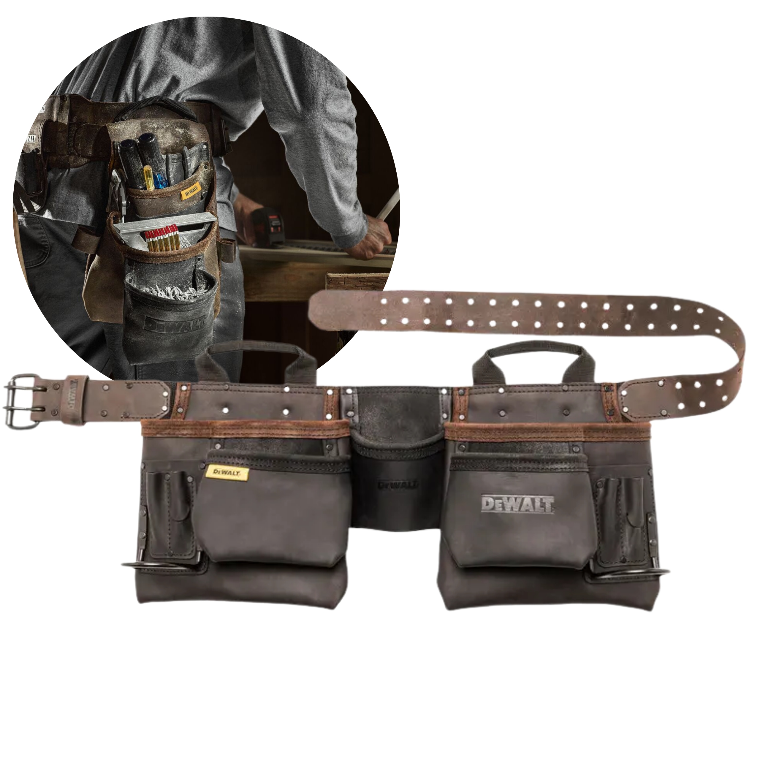 Dewalt DWST50112-1 Opasek Na Nářadí 2 Kožené Pouzdra Na Nářadí A Příslušenství