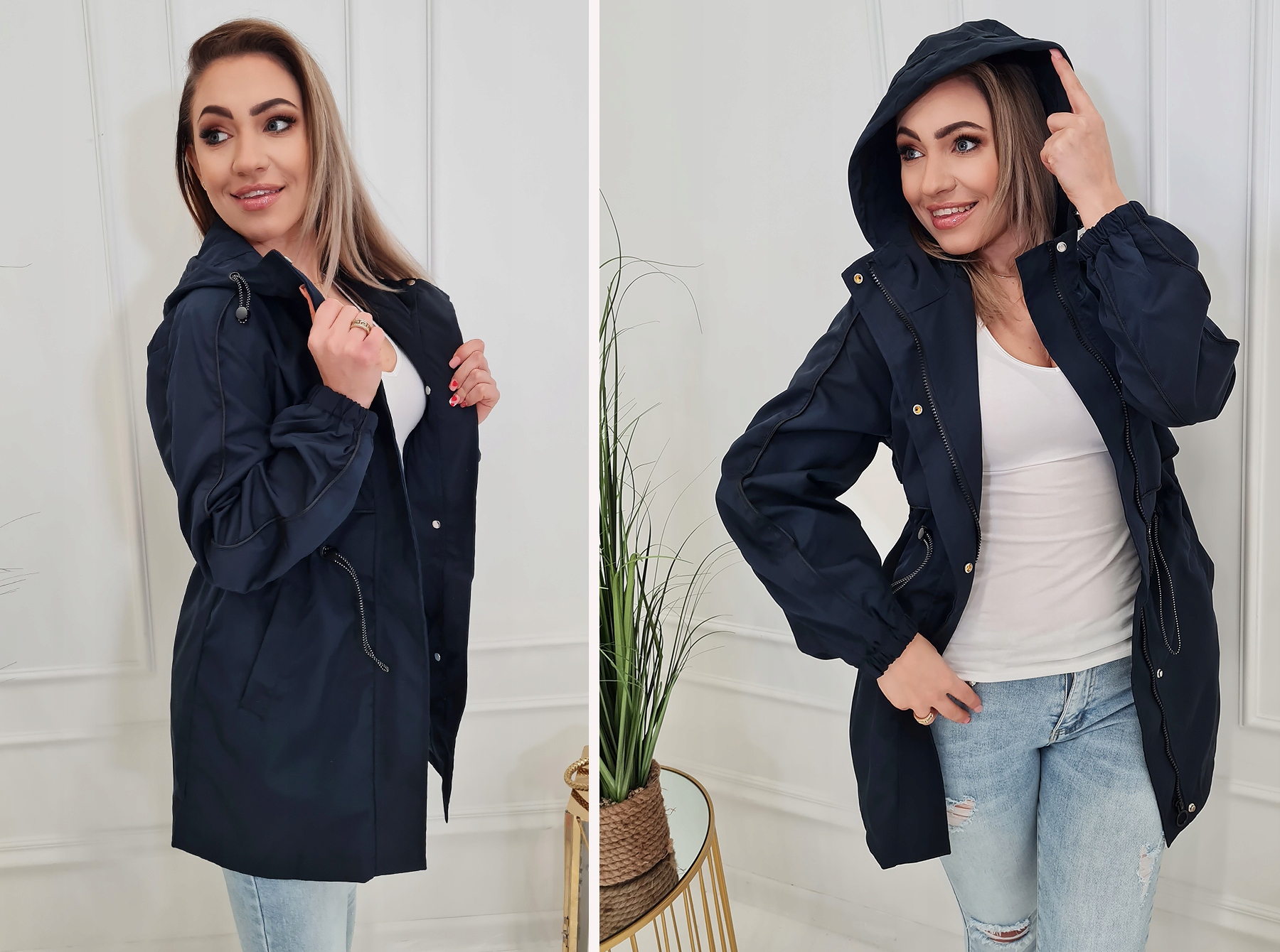 STYLOWA I WYGODNA PRZEJŚCIOWA PARKA KURTKA Z KAPTUREM KURTKI S Długość do połowy uda