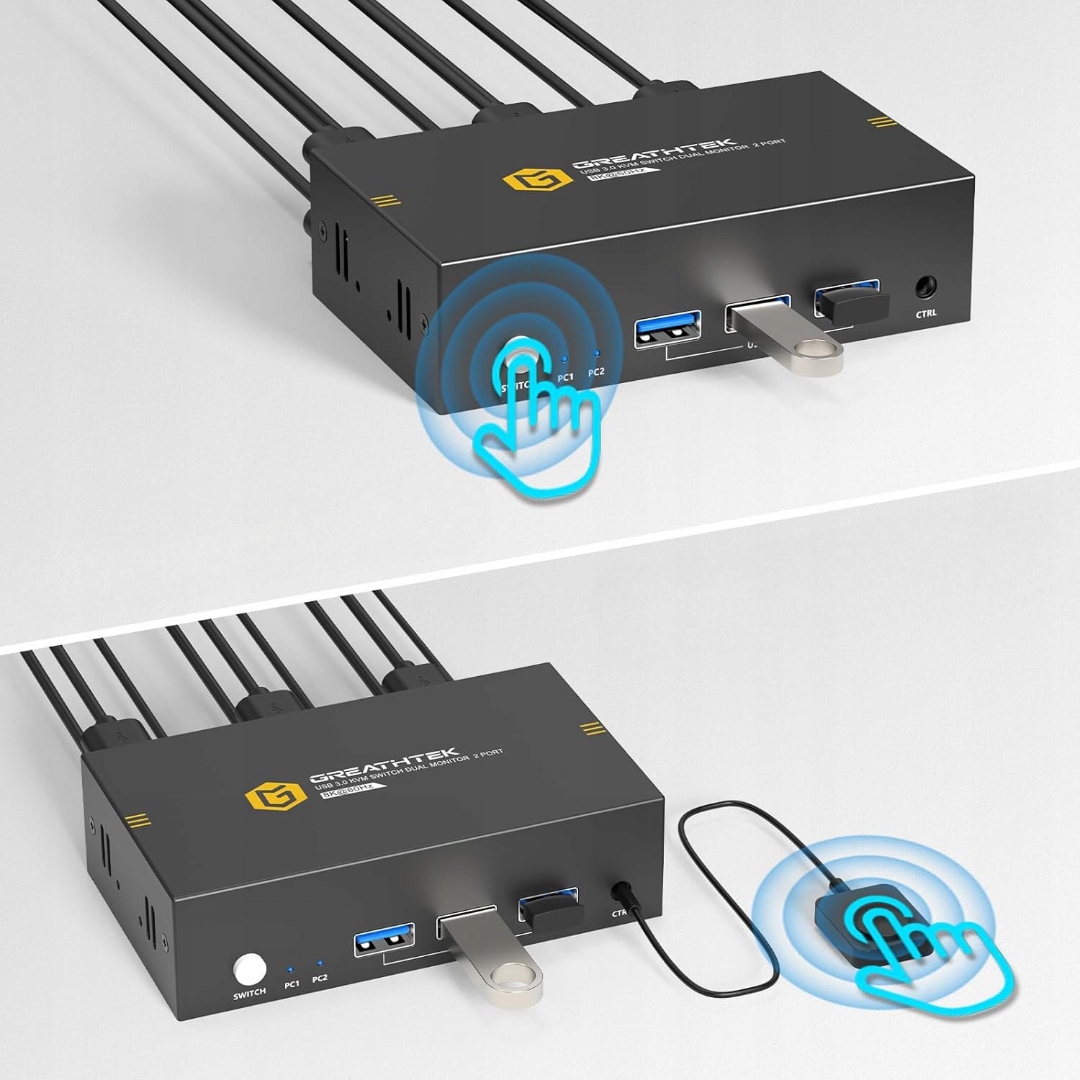 PRZEŁĄCZNIK 8K 60 HZ HDMI KVM SWITCH 2 PC 2 MONITORY USB 3.0 GREATHTEK Producent inny