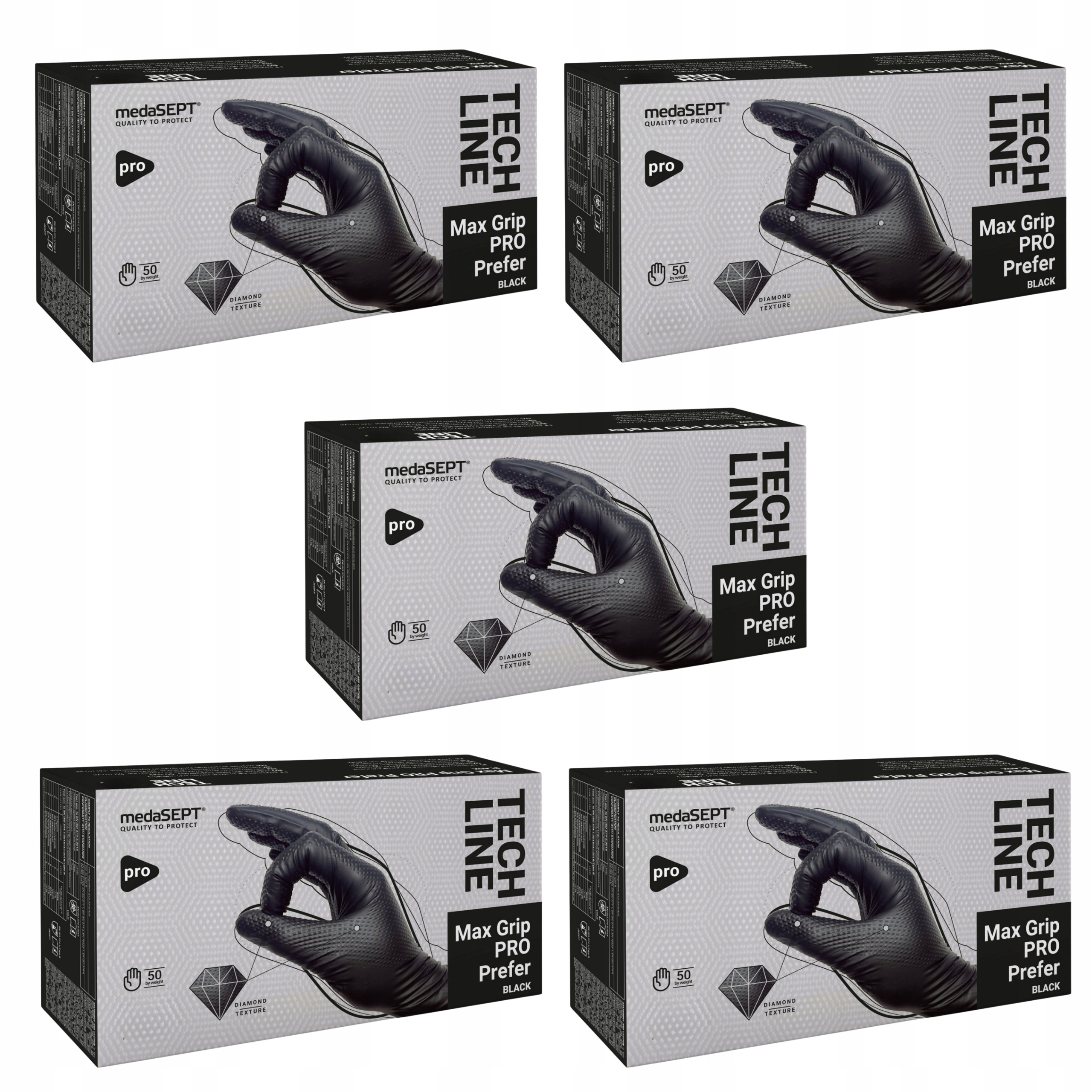 Rękawice Nitrylowe Medasept Max Grip Pro Mocne Bezpudrowe Czarne L 250 szt