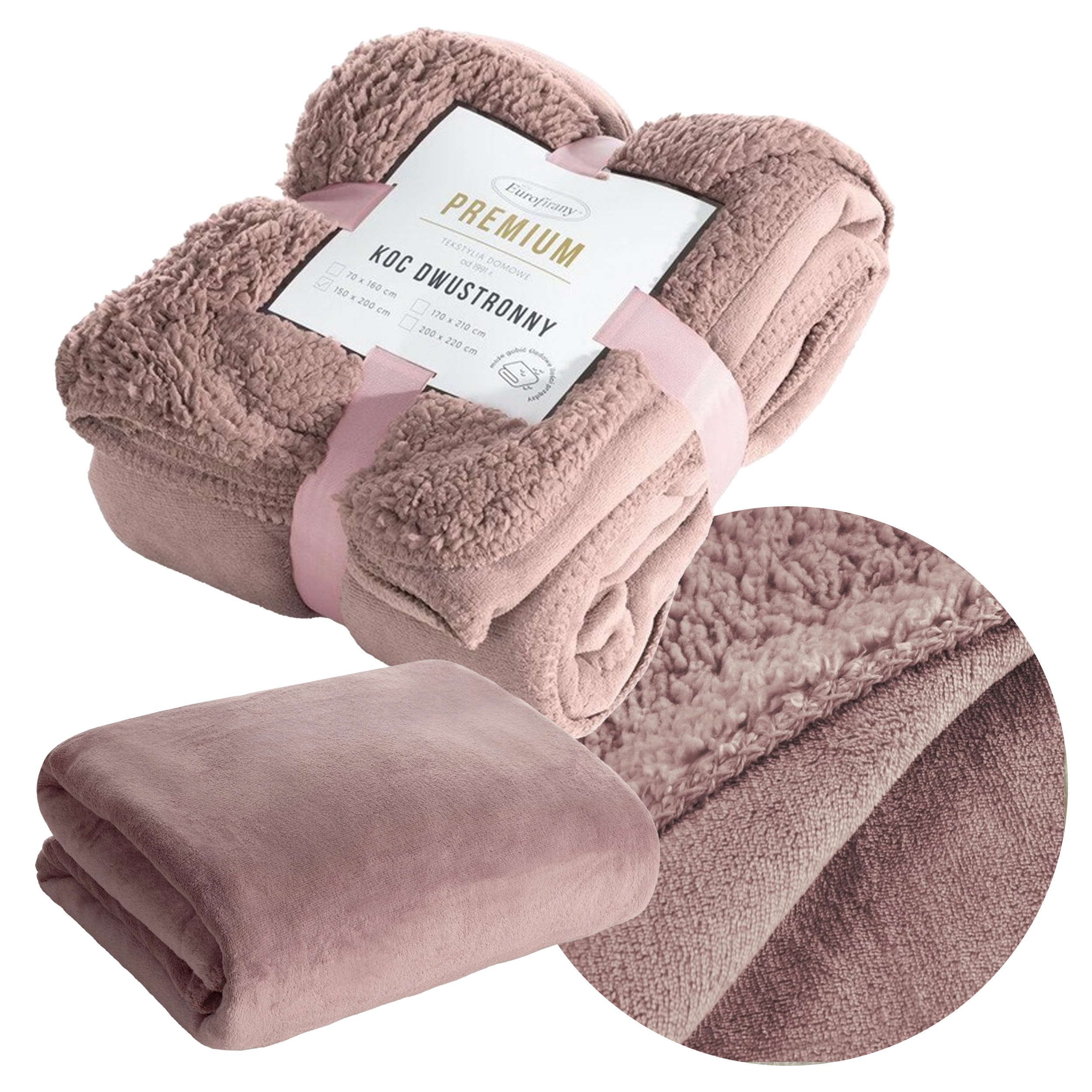 Oboustranná deka Tedy 200x220 cm růžová měkká polar fleece struktura beránka teplá