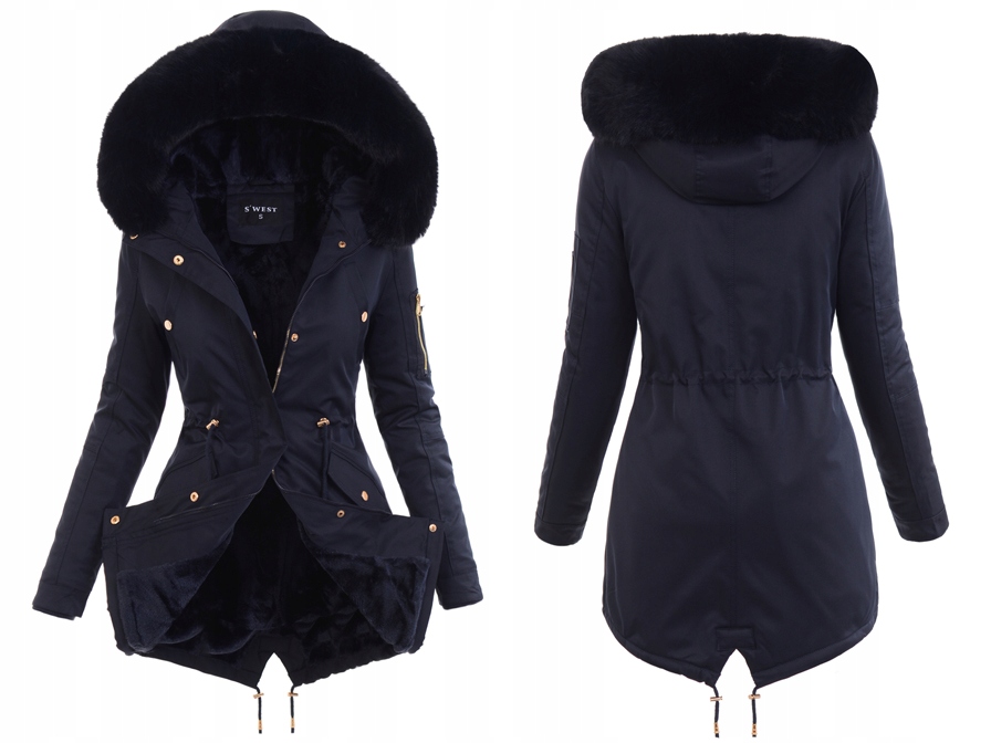 6041 Damska Parka Kurtka Zimowa Granatowa S