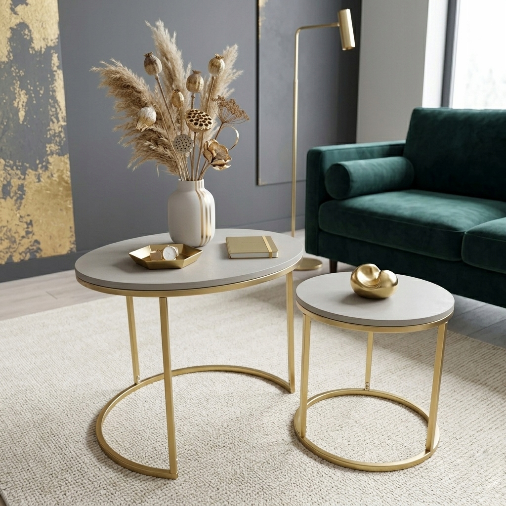 Kávový stolek do obývacího pokoje Kaszmir Soft Loft 2v1 Kulatý set 60+40