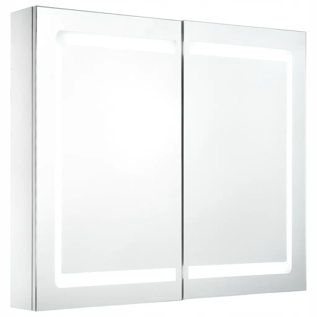 Skříňka se zrcadlem a Led 80 x 12,2 x 68 cm, bílo-stříbrná, Mdf