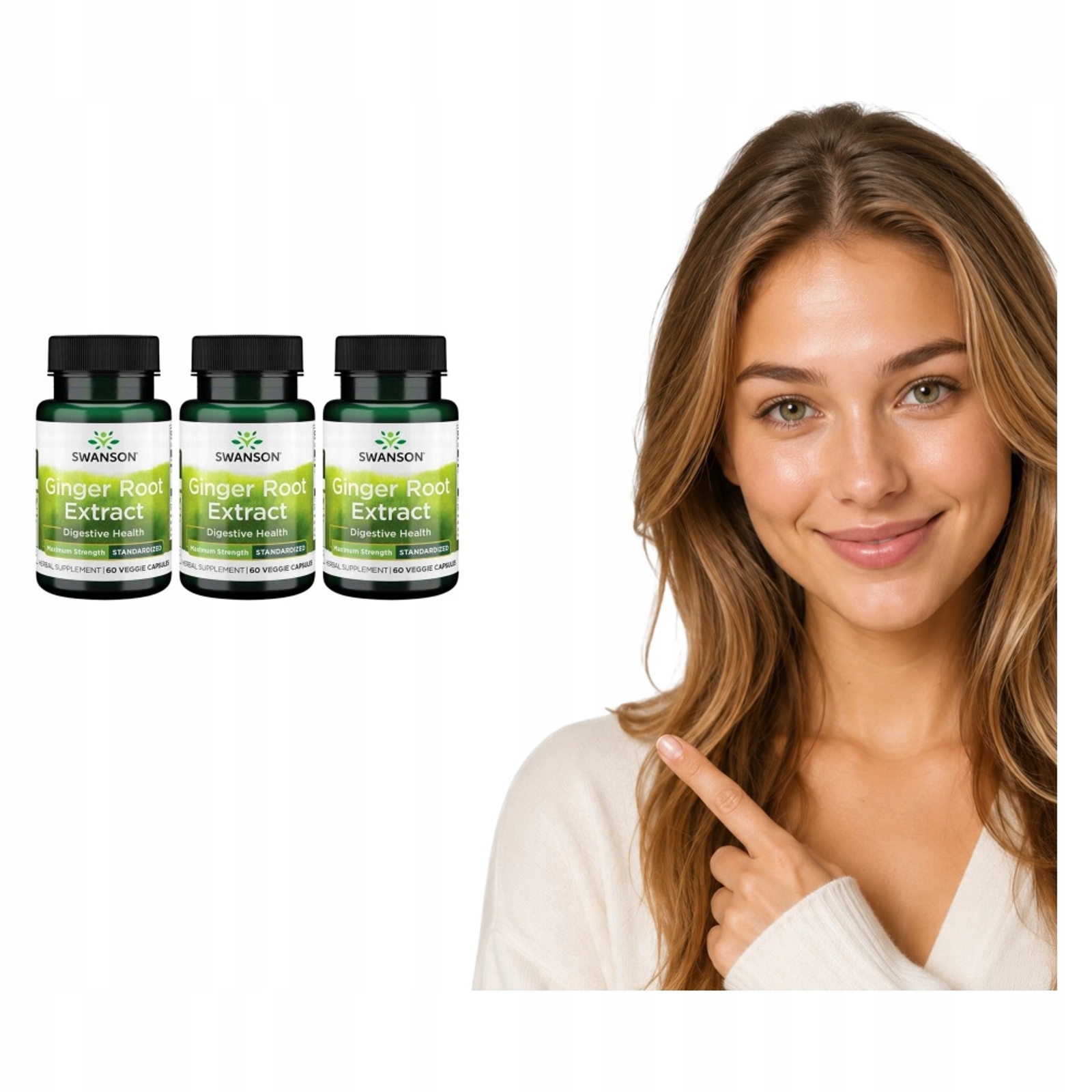 3x Swanson Imbir Forte Ekstrakt Zingiber Officinale Gingerole Vege 60 kaps.