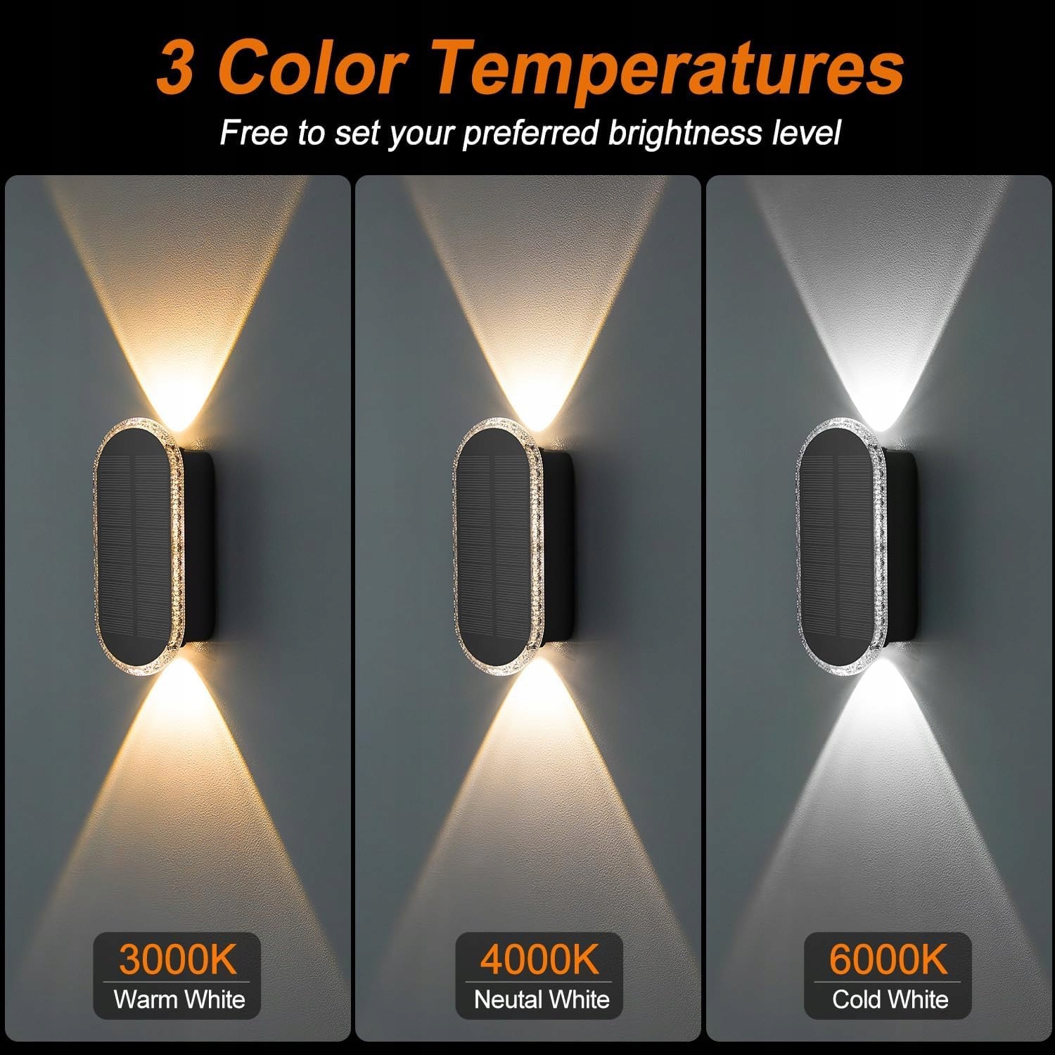 Lampy Solarne Ścienne Zewnętrzne Wodoodporne 3 Barwy IP65 4 Szt ELLASAY — miniatura 6