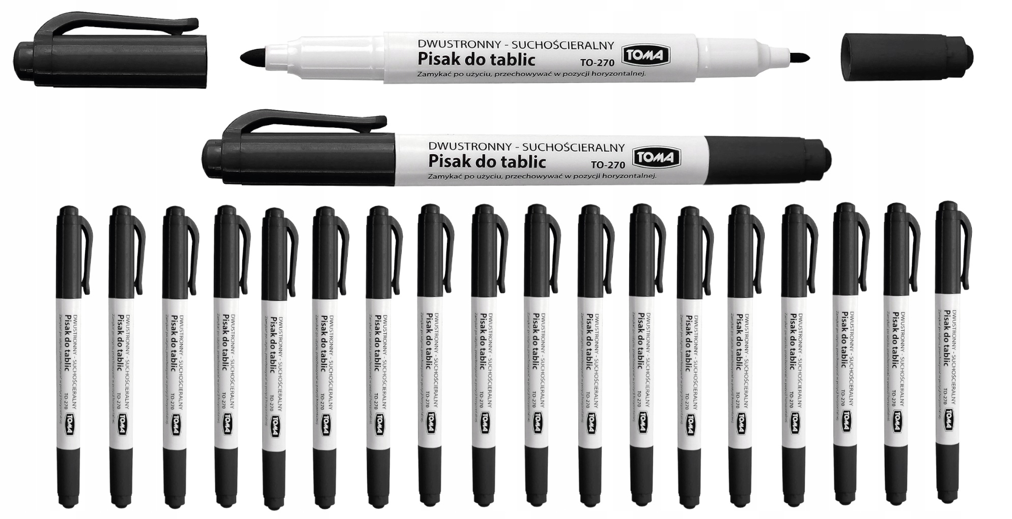 20 x Marker Suchościeralny Dwustronny Do Białych Tablic Czarny Toma TO-270