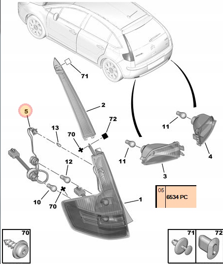 Патрон лампы жгут проводов задний CITROEN C4 OE 6534PC