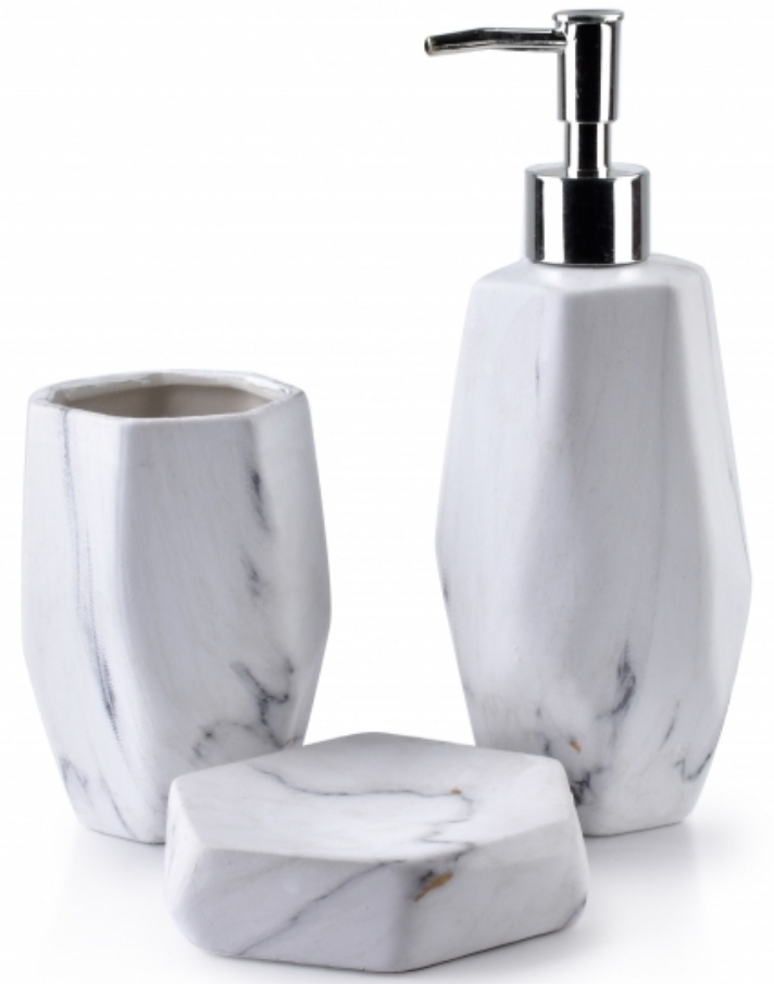 

Kpl. Łazienkowy Dozownik Mydelniczka Kubek mamrmur