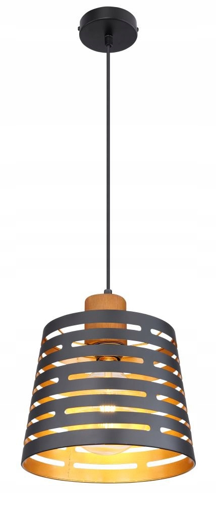 Závesná lampa Ablona čierna matná prírodné drevo 60W E27 Globo