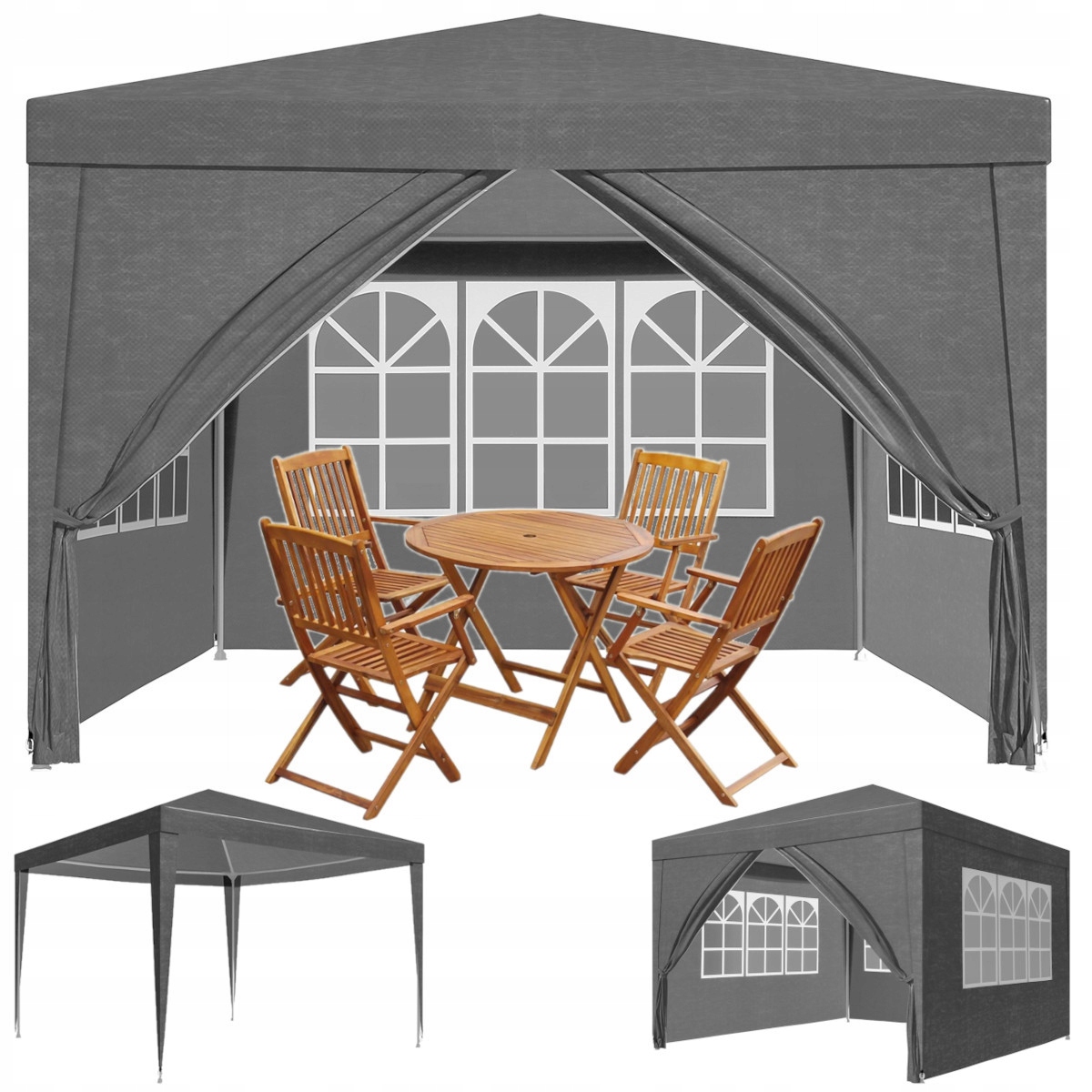 Záhradný stan Pawilon 3x3 m Obchodný záhradný altánok 4 steny Okná