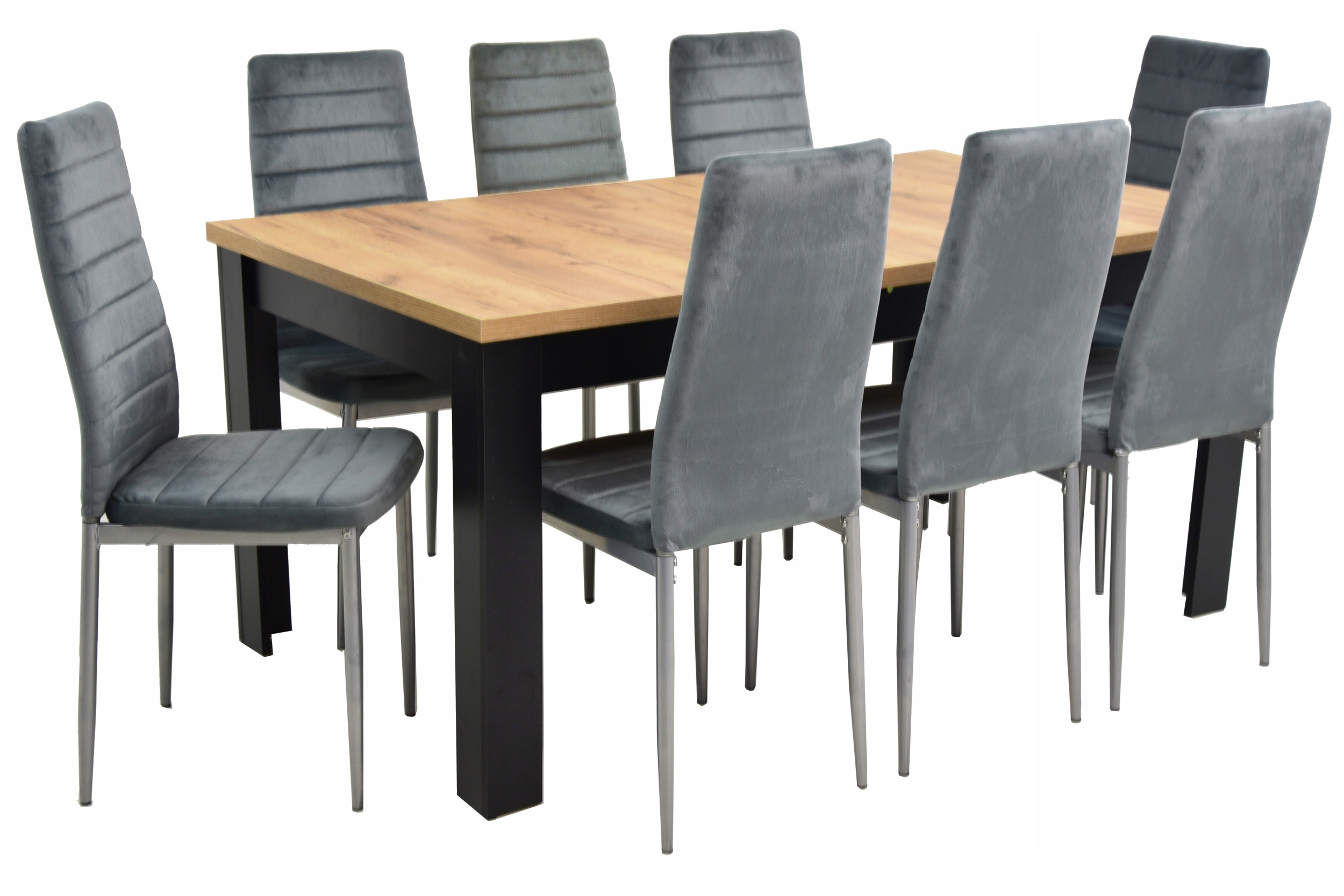 Rozsuwany stół do 200 cm i 8 SZARYCH krzeseł SALON