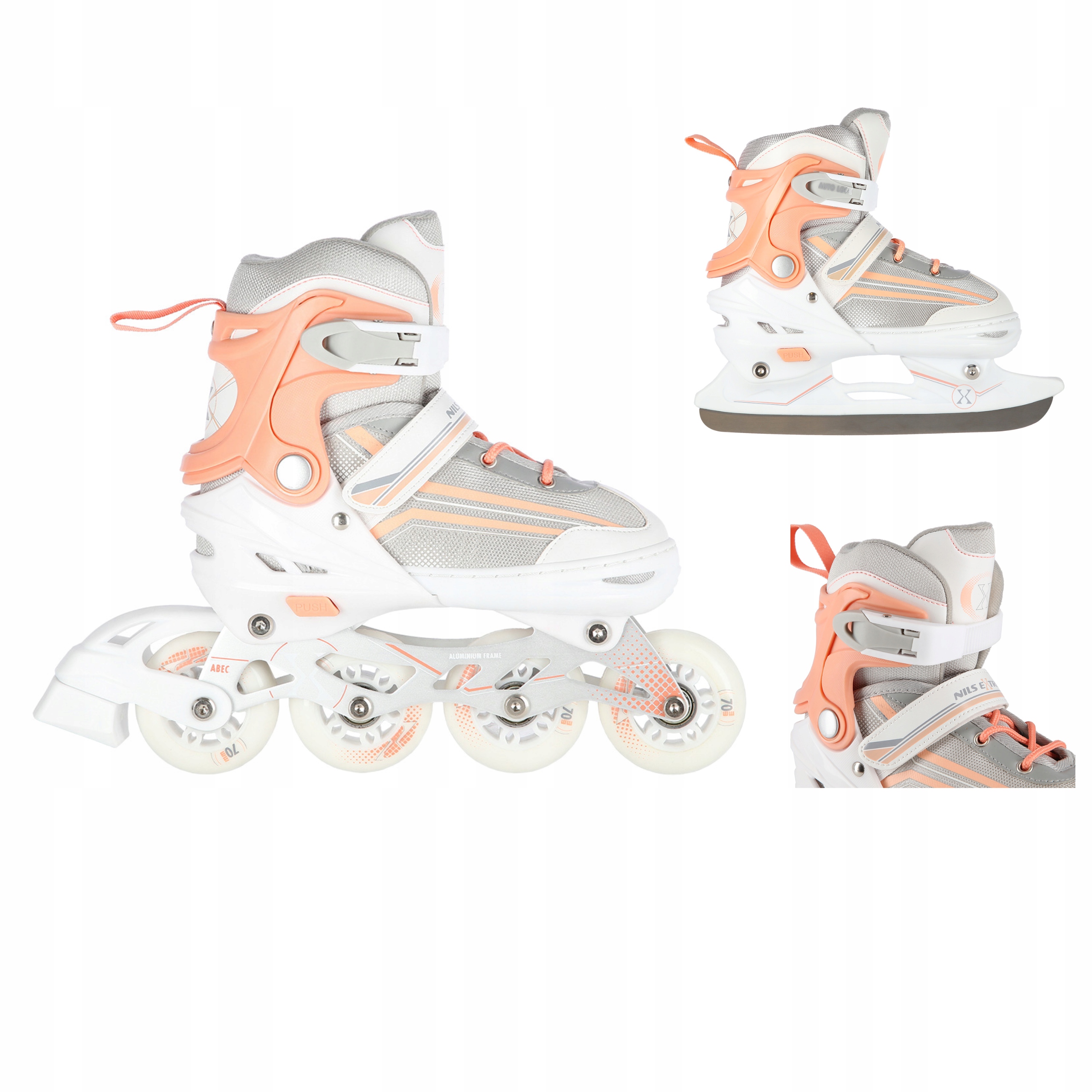 Brusle 2v1 2v1 nastavitelné S 29-33 hokejové bílé růžové Nils Extreme