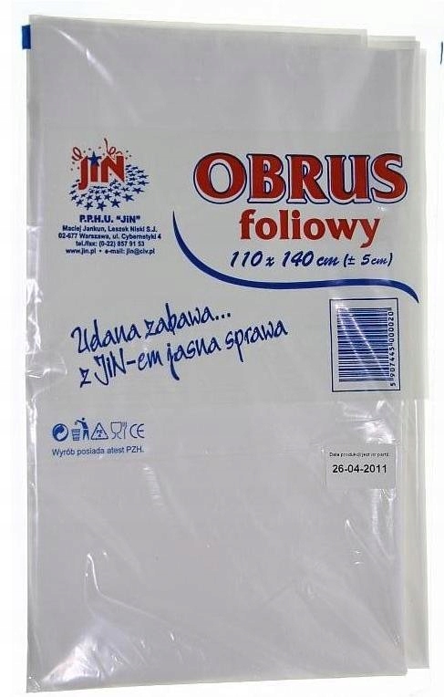 

Obrus Foliowy Jednorazowy 110 x 140 CM Biały