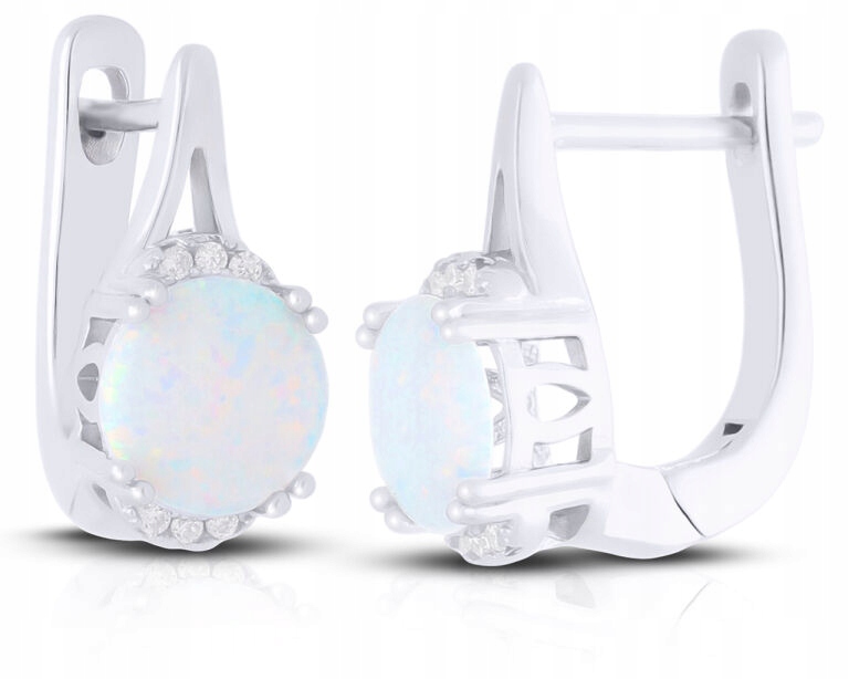 Stříbrné náušnice s bílým opálem, anglické zapínání ryzost 925