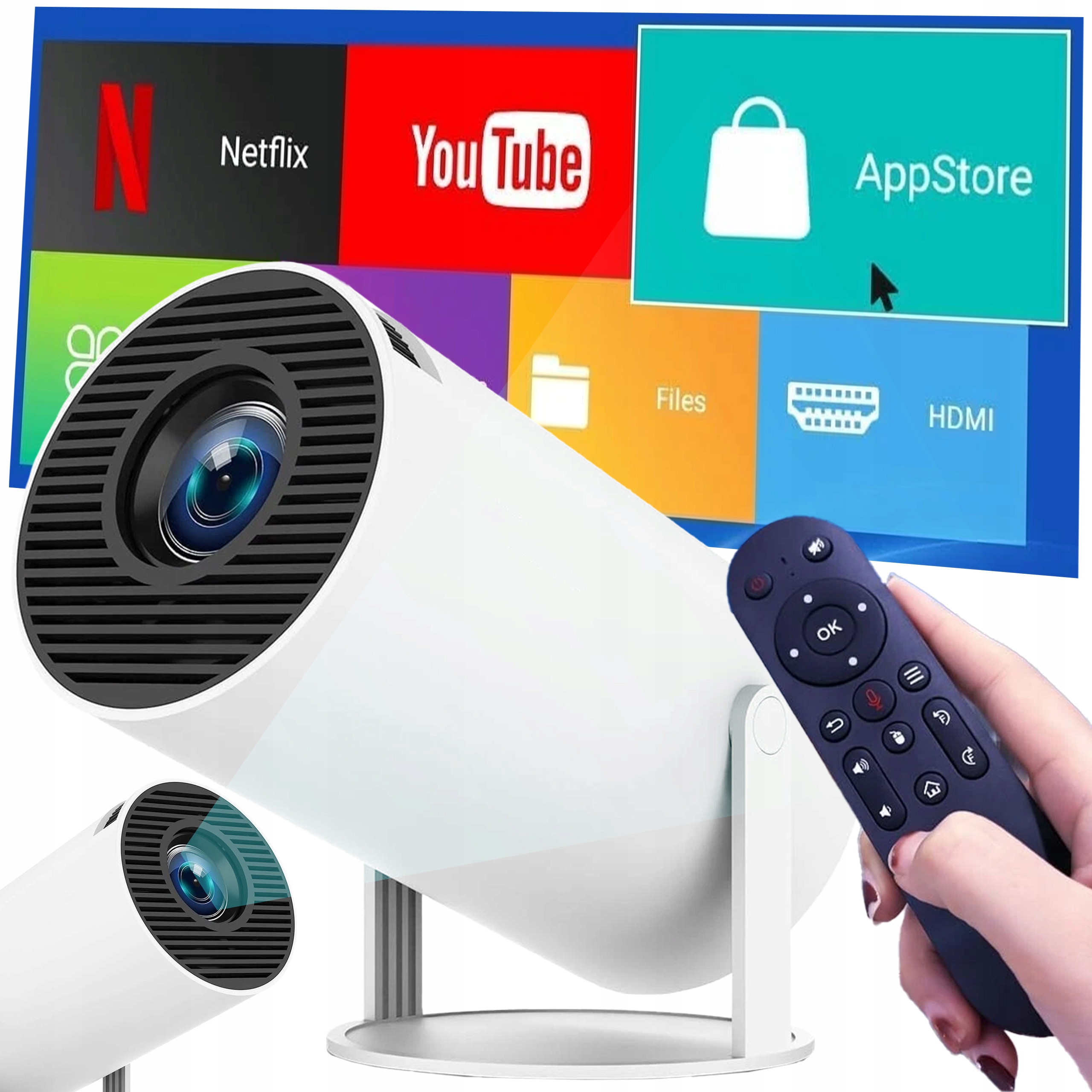 Projektor Rzutnik 4K Obrotowy Przenośny Led Z Głośnikiem Android Wifi Mały