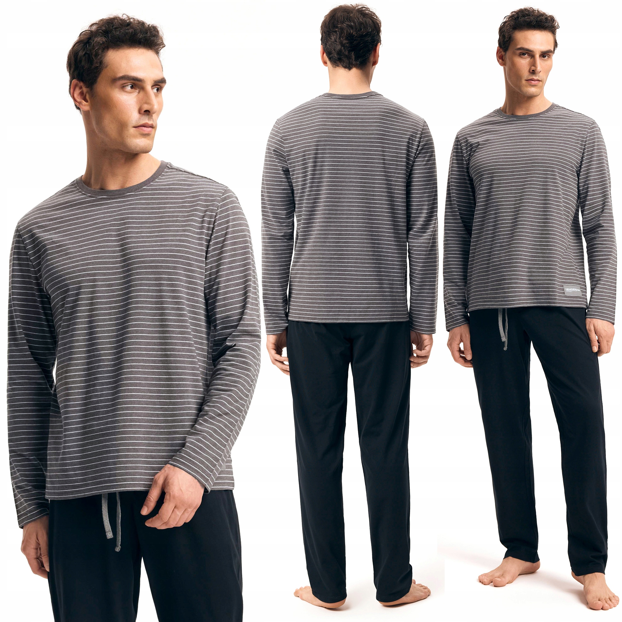 Pánské pruhované bavlněné pyžamo s dlouhým rukávem Henderson L