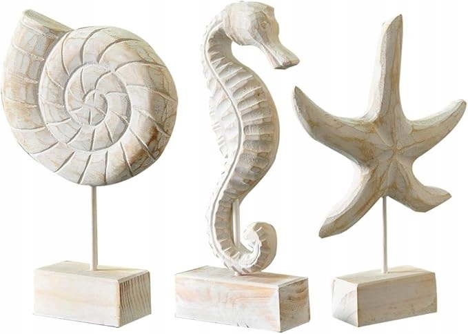 3X Dřevěná Ručně Vyráběná Figurka Hvězdice Koní A Mořského Koníka