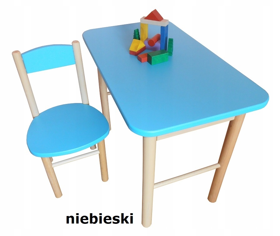 STOLIK Z KRZESEŁKIEM dla dzieci - drewniany - BIAŁY Długość stołu 68 cm