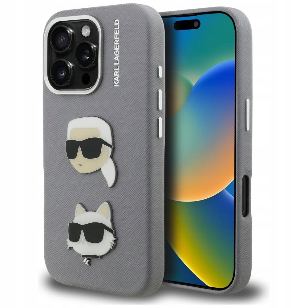 Etui Karl Lagerfeld Fw Grained Karl Choupette Heads Pins na iPhone 16 Pro