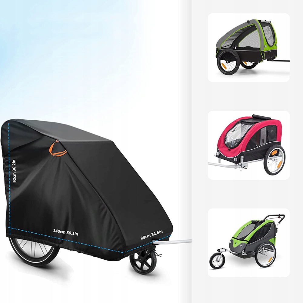 WODOSZCZELNA OSŁONA PRZYCZEPKI ROWEROW 140X88X92CM POKROWIEC NA PRZYCZEPKĘ Wysokość 92 cm