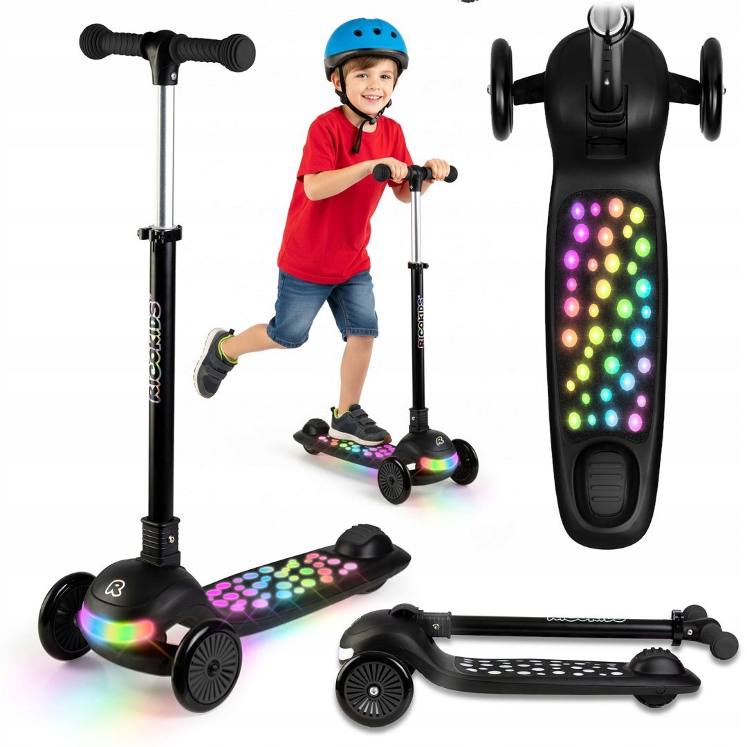 Hulajnoga trójkołowa dla dzieci balansowa Led Ricokids Glowi czarna